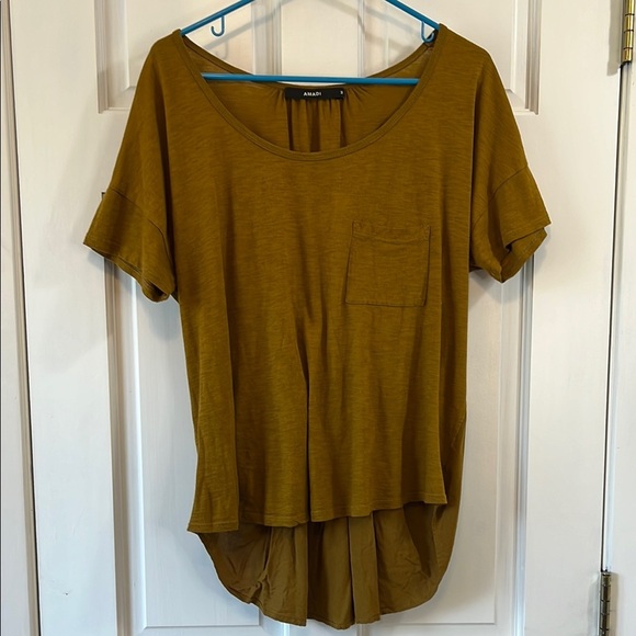 Amadi Brown Scoop Neck Short Sleeve Contrast Back Blouse - Size Medium - Picture 2 of 14